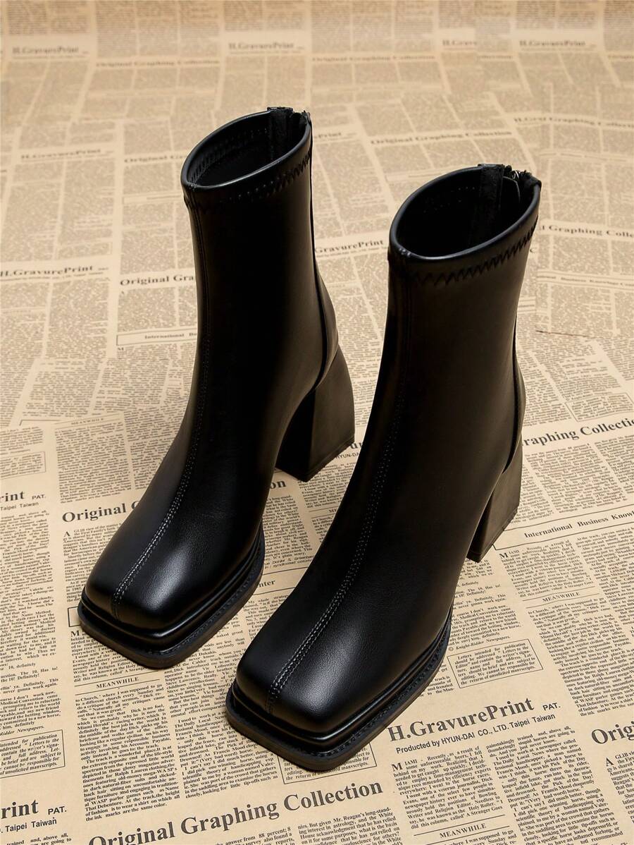 Square Toe Platform Chunky Heel Ankle Boots