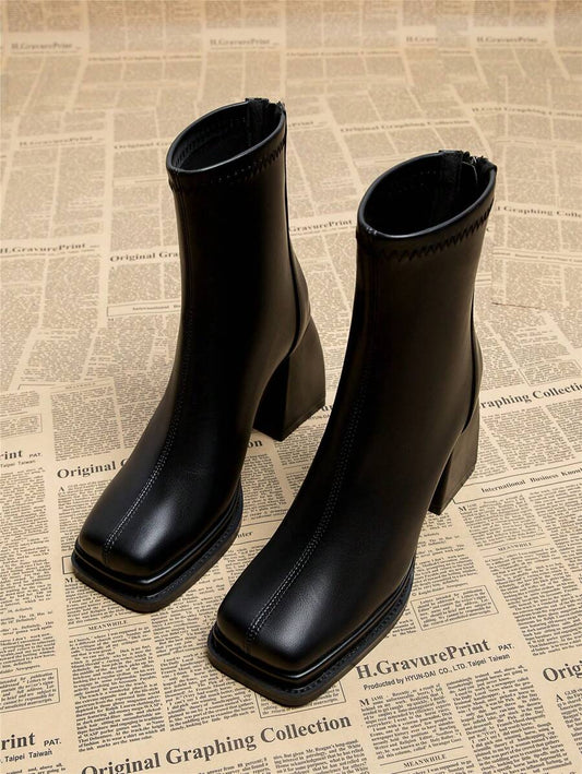 Square Toe Platform Chunky Heel Ankle Boots