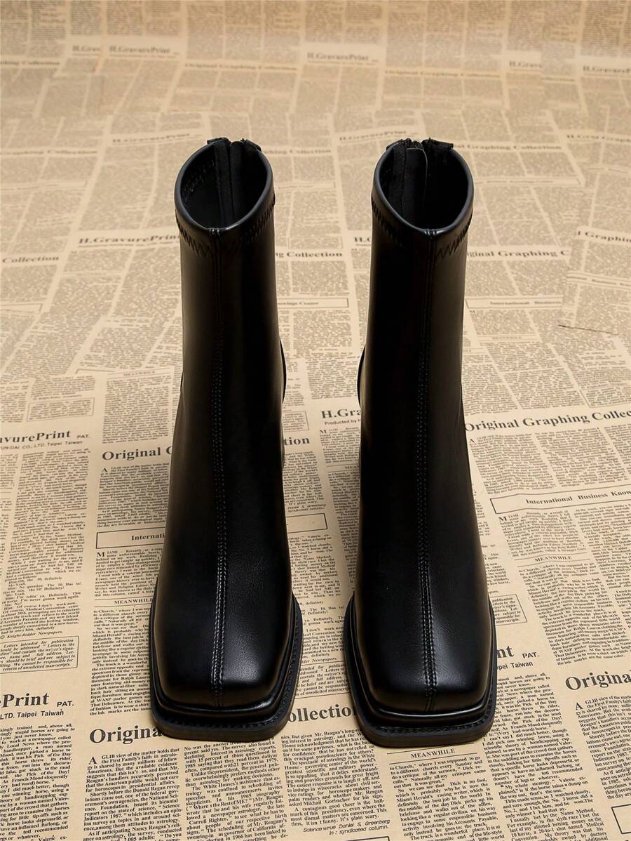 Square Toe Platform Chunky Heel Ankle Boots