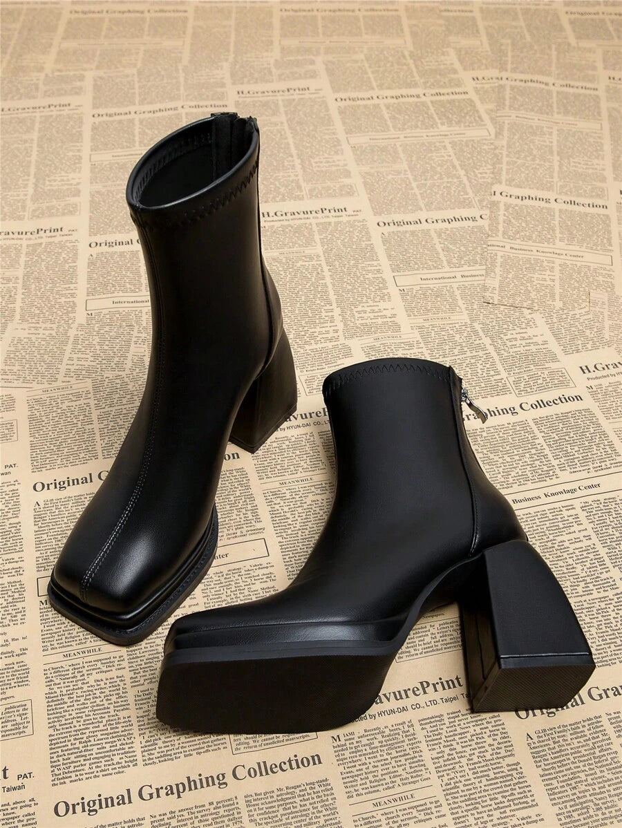 Square Toe Platform Chunky Heel Ankle Boots