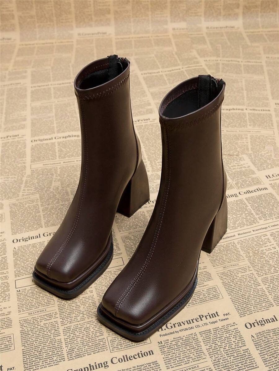 Square Toe Platform Chunky Heel Ankle Boots