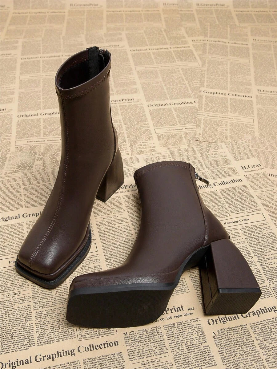 Square Toe Platform Chunky Heel Ankle Boots
