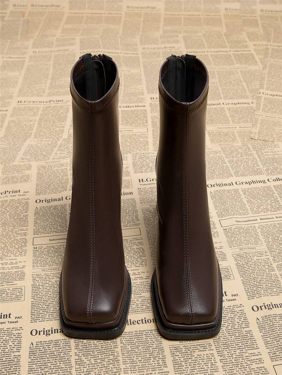 Square Toe Platform Chunky Heel Ankle Boots
