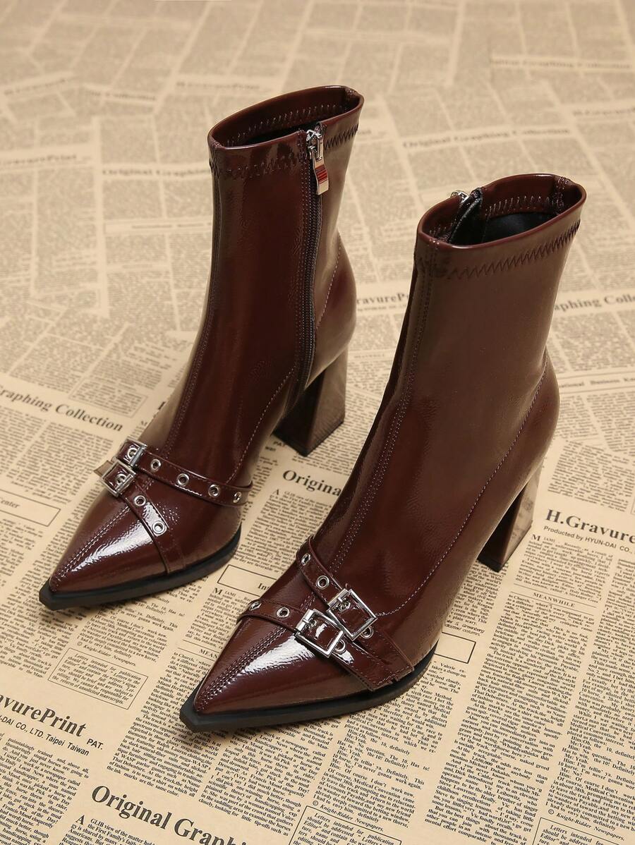 Buckle Detail Pointed Toe Ankle Boots