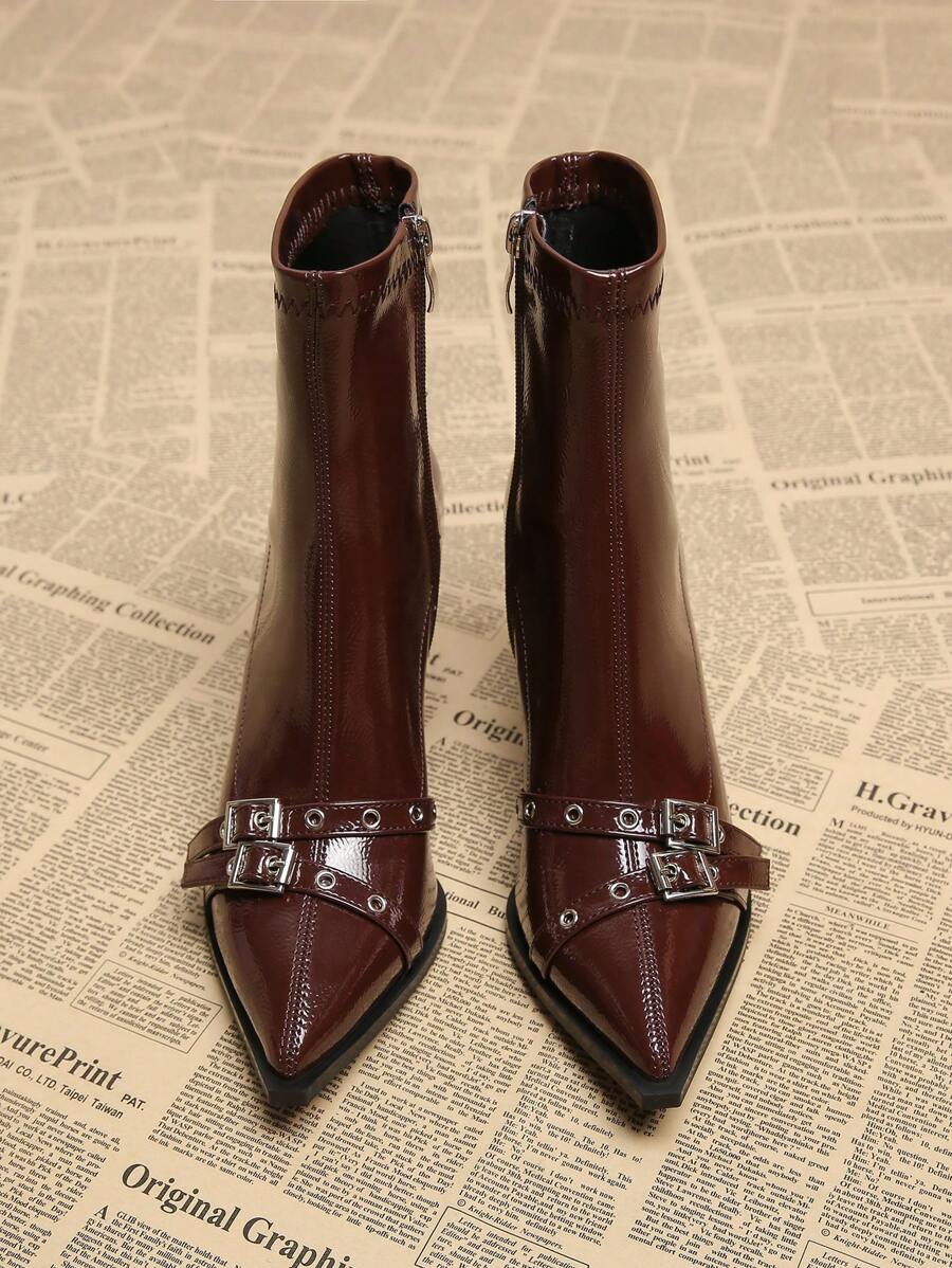Buckle Detail Pointed Toe Ankle Boots