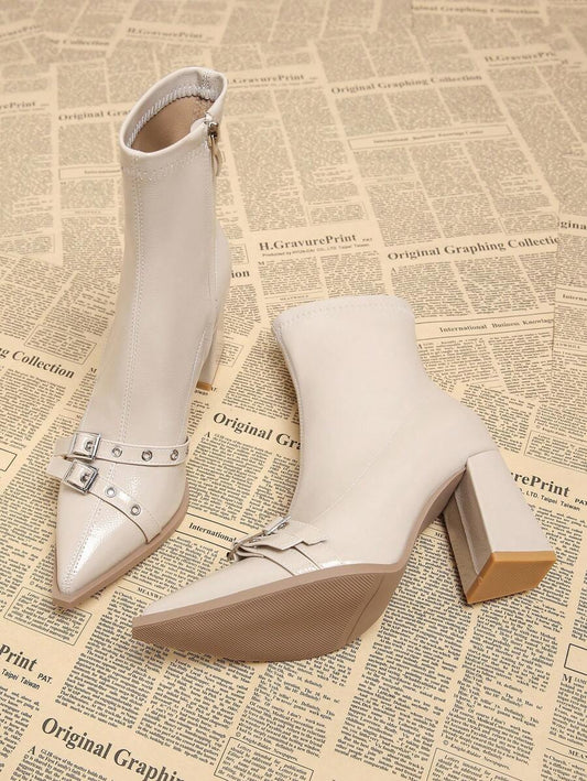 Buckle Detail Pointed Toe Ankle Boots