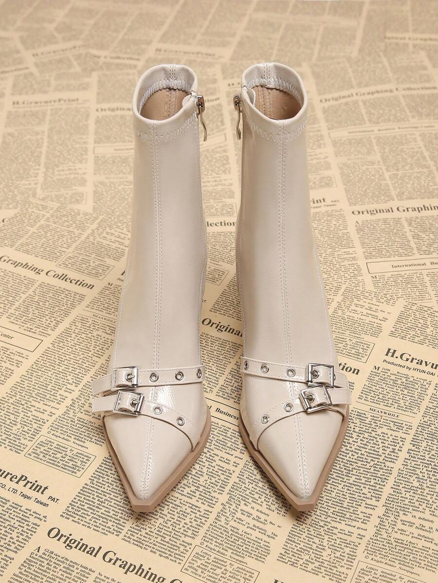 Buckle Detail Pointed Toe Ankle Boots