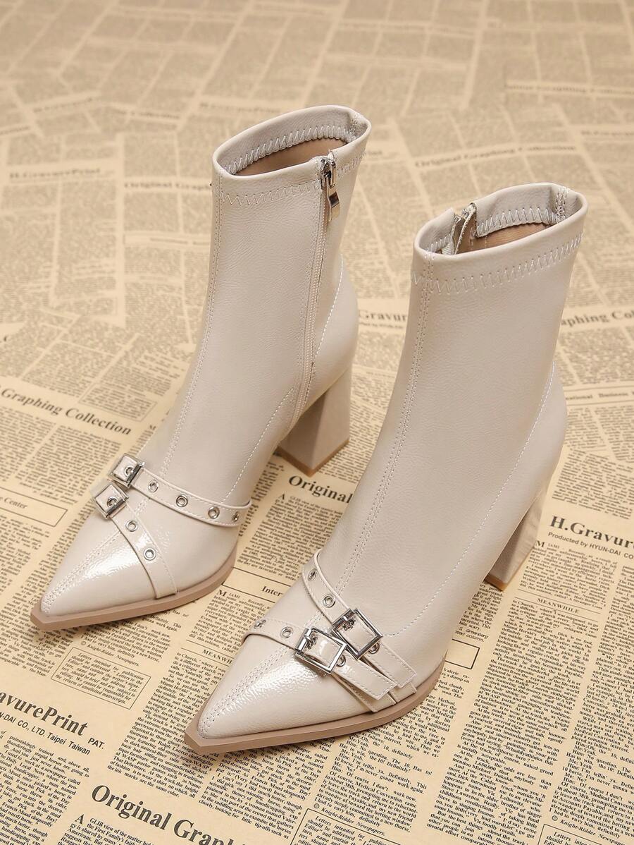 Buckle Detail Pointed Toe Ankle Boots