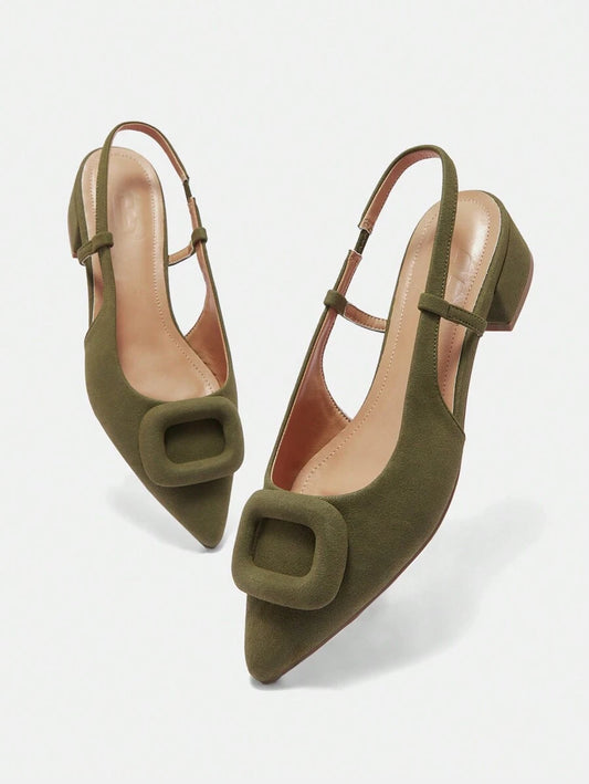 Pointed Toe Buckle Slingback Flats