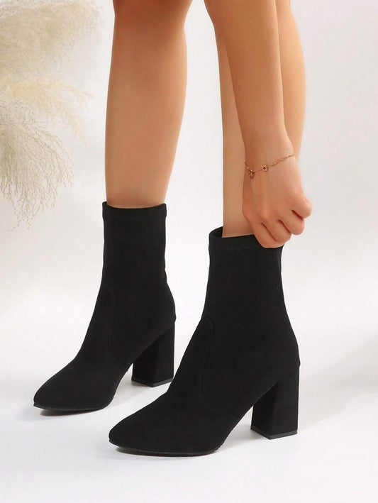 Pointed Toe Block Heel Sock Boots