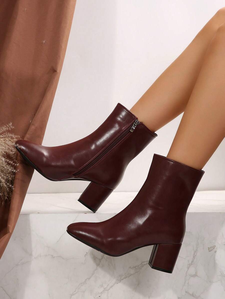 Pointed Toe Block Heel Mid Calf Boots