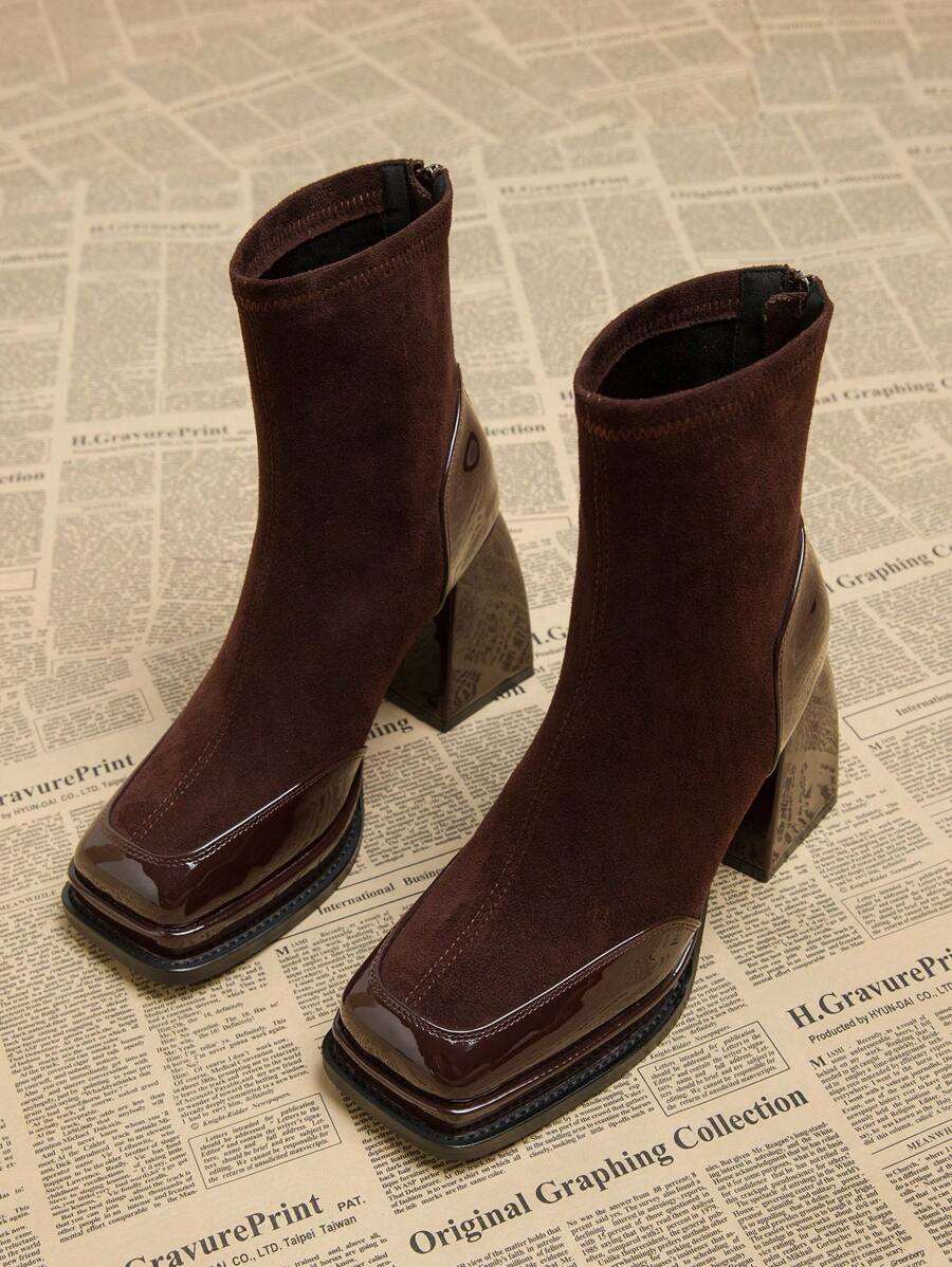 Square Toe Platform Chunky Heel Ankle Boots