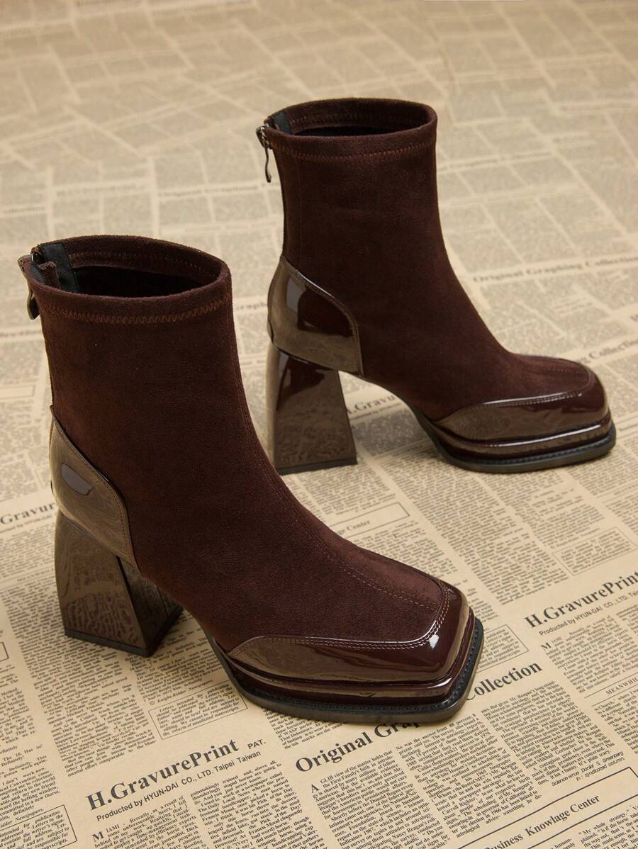 Square Toe Platform Chunky Heel Ankle Boots