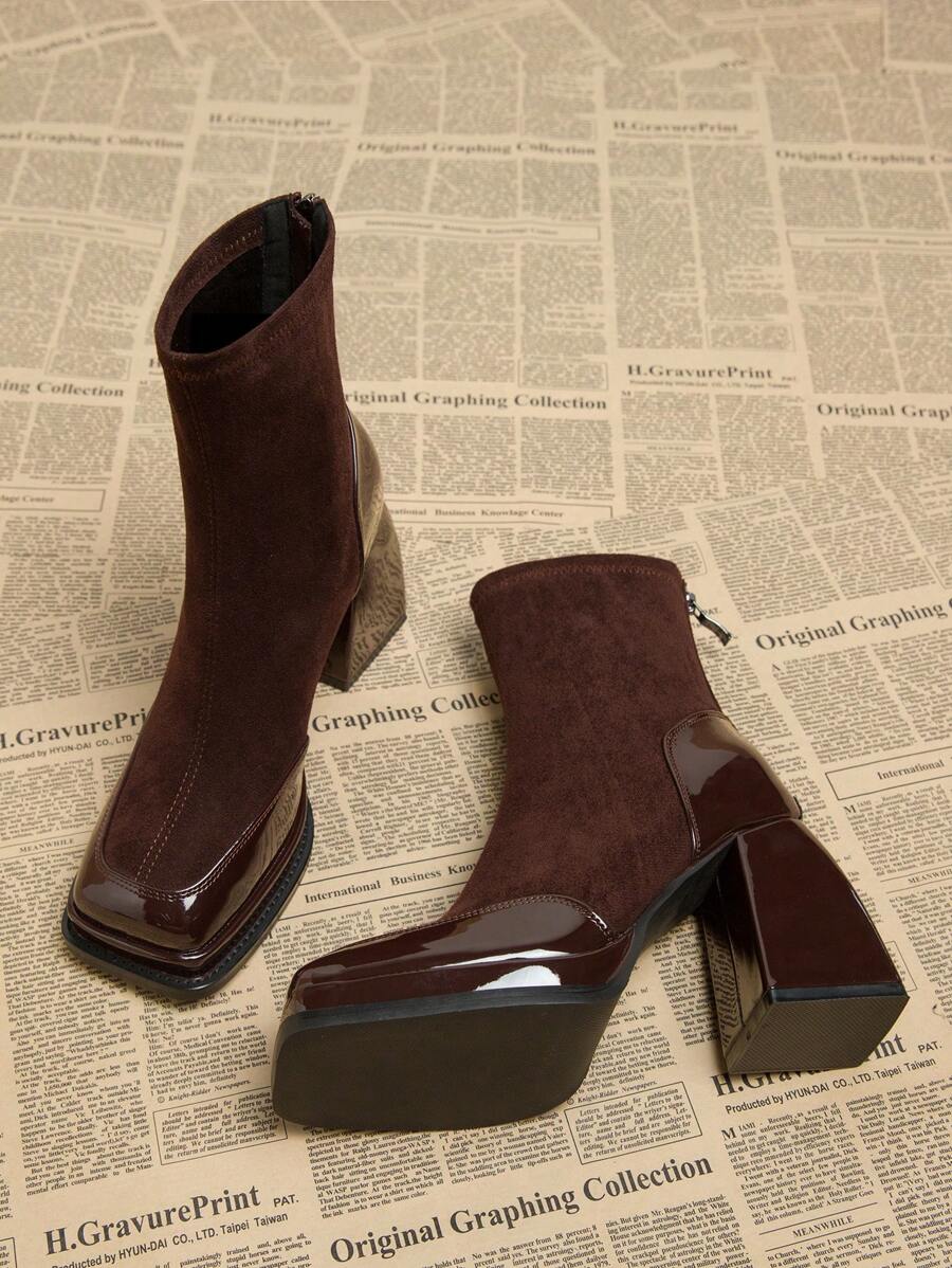 Square Toe Platform Chunky Heel Ankle Boots