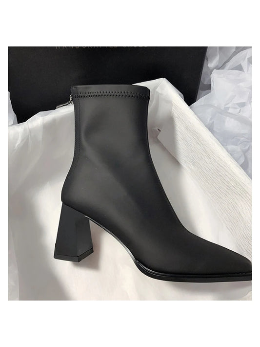 Pointed Toe Back Zip Ankle Boots