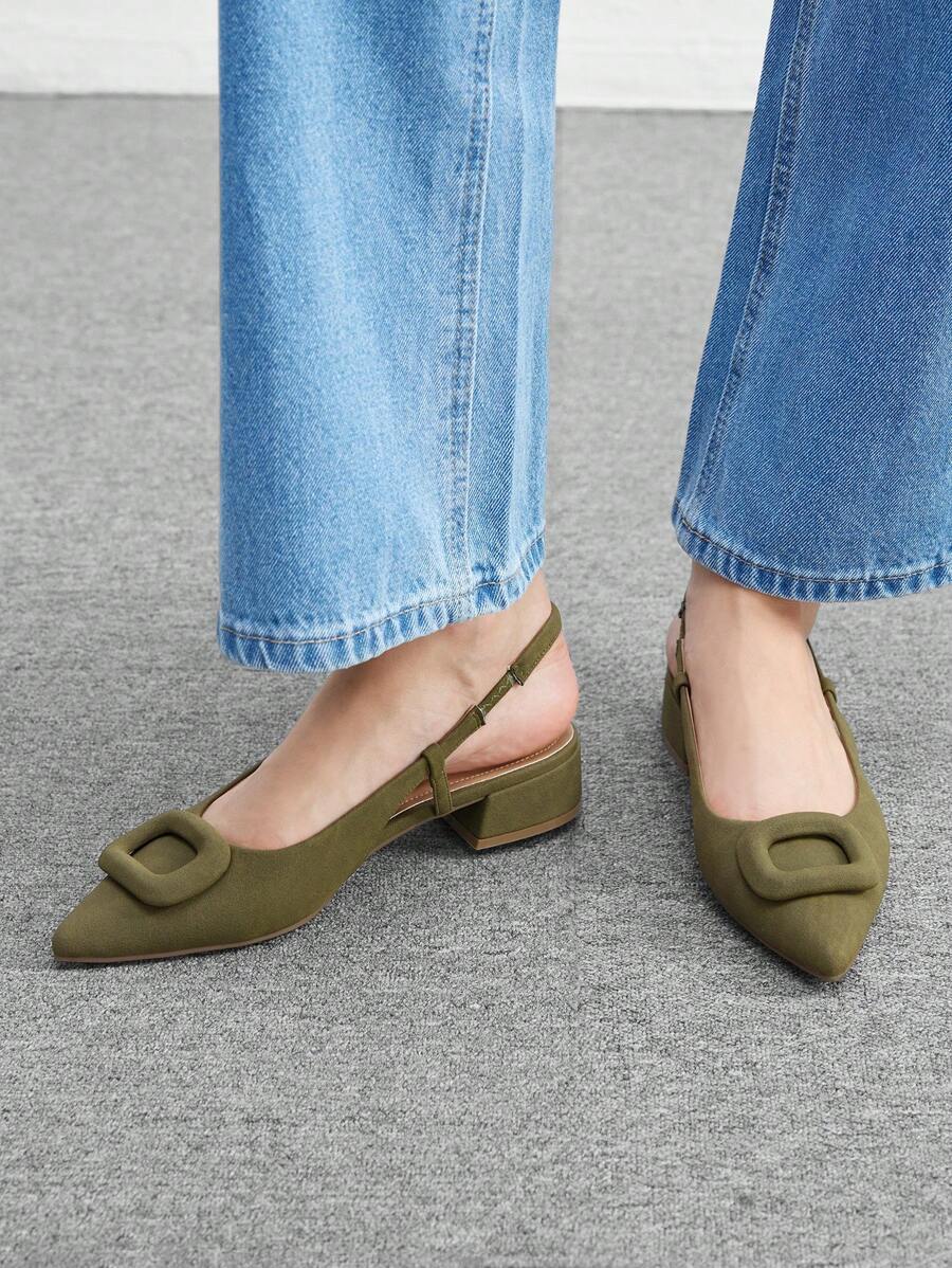 Pointed Toe Buckle Slingback Flats