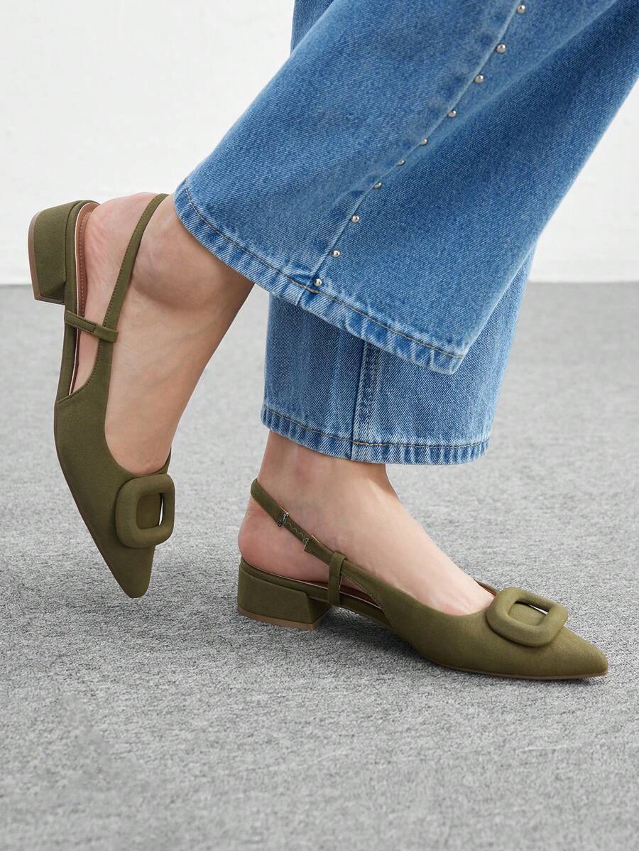 Pointed Toe Buckle Slingback Flats