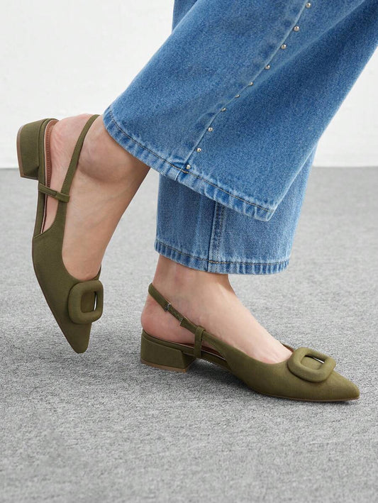 Pointed Toe Buckle Slingback Flats