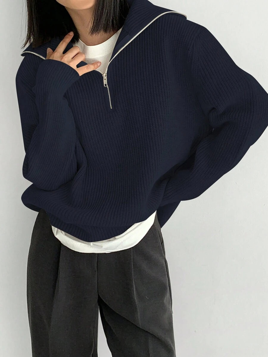 Quarter Zip Drop Shoulder Sweater