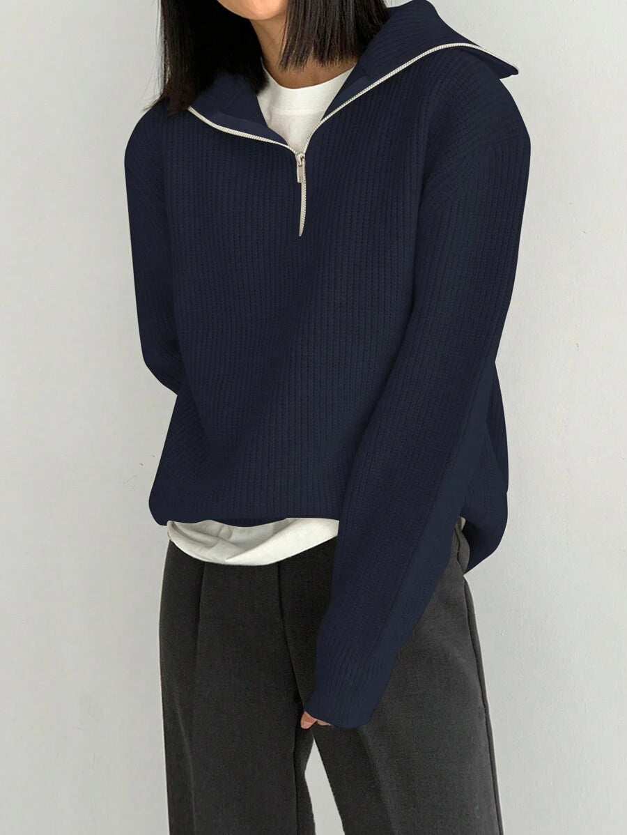 Quarter Zip Drop Shoulder Sweater