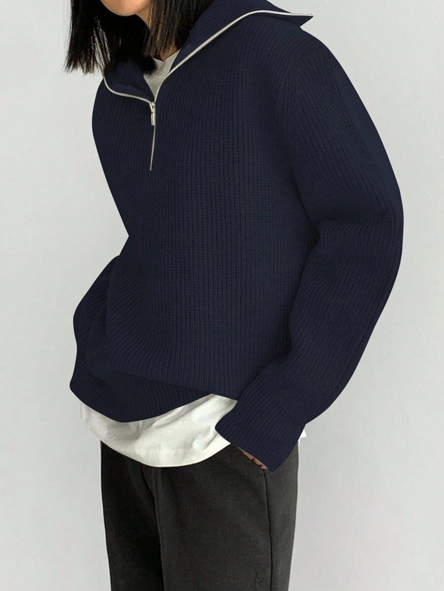 Quarter Zip Drop Shoulder Sweater