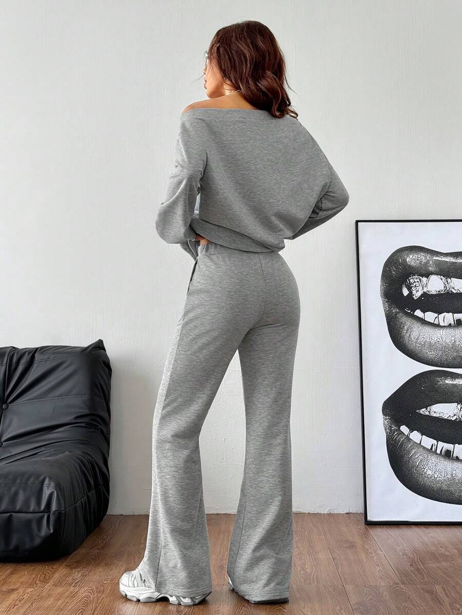 Cold Shoulder Sweatshirt and Flare Pants Set