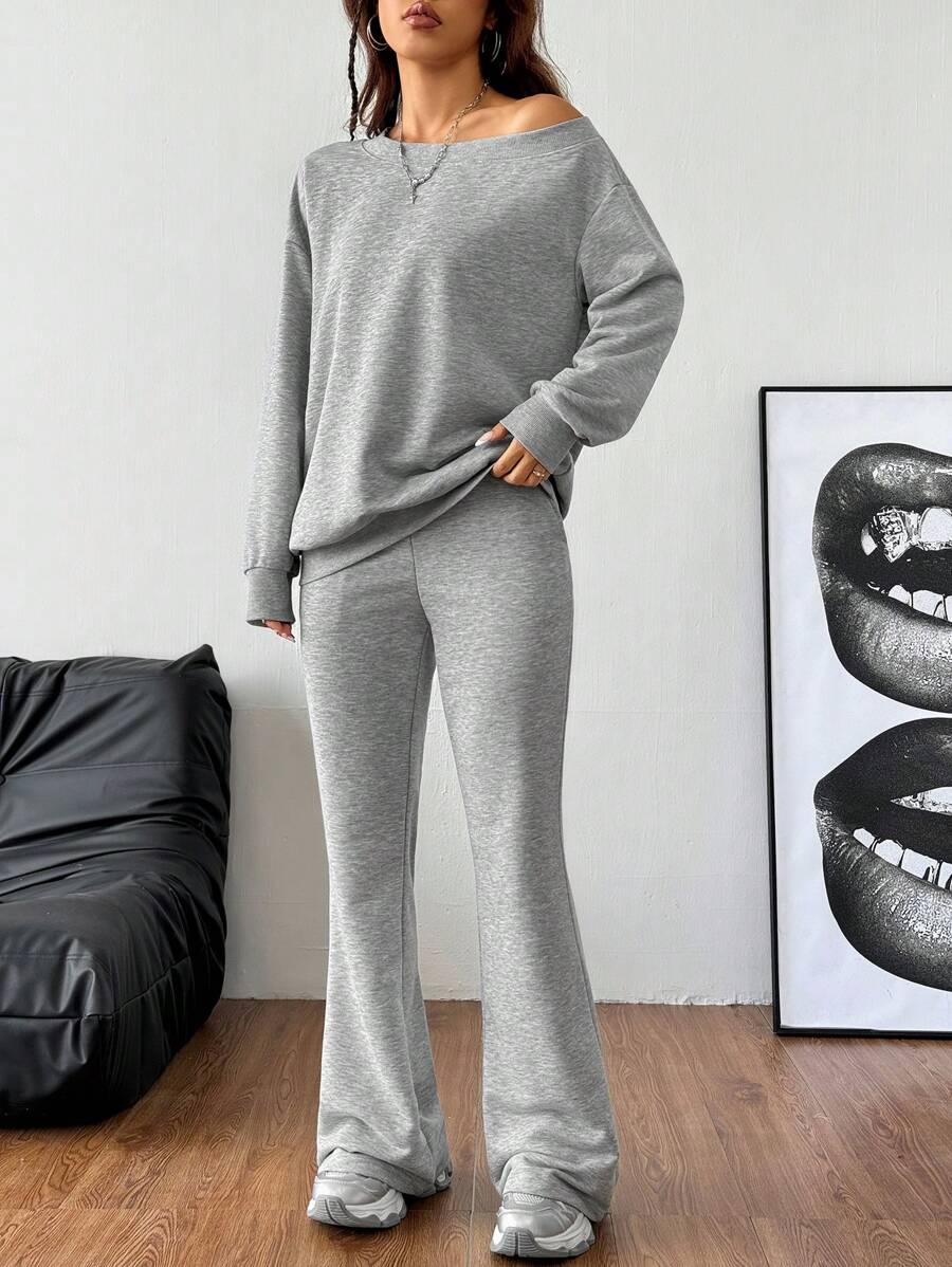 Cold Shoulder Sweatshirt and Flare Pants Set
