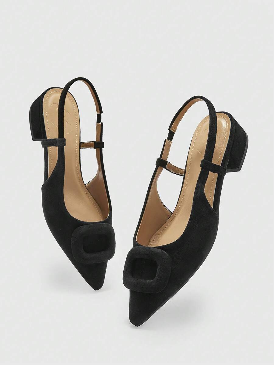 Pointed Toe Buckle Slingback Flats