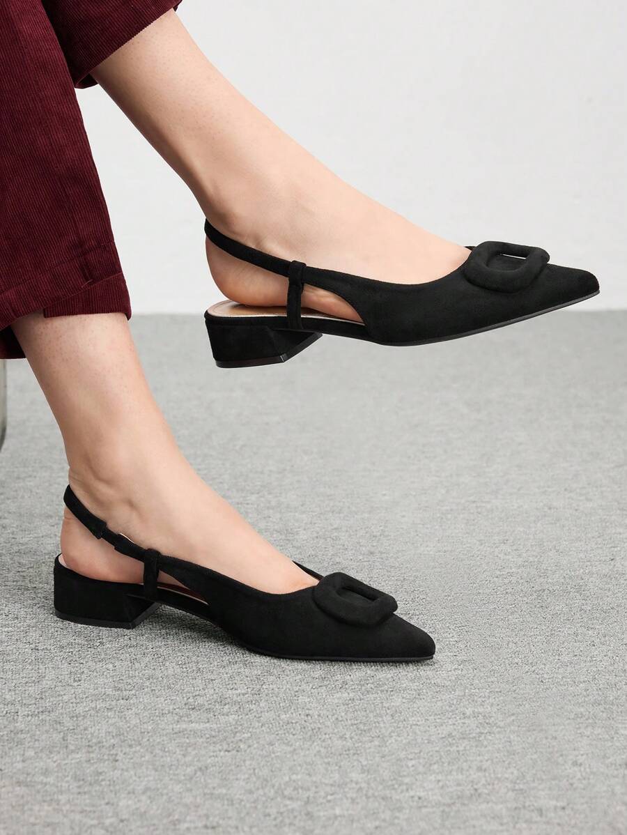 Pointed Toe Buckle Slingback Flats