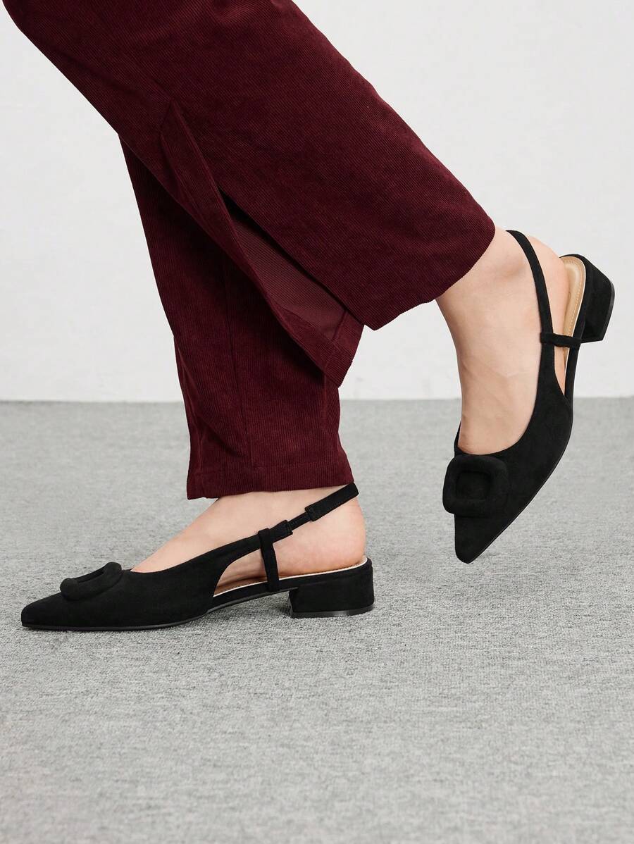 Pointed Toe Buckle Slingback Flats
