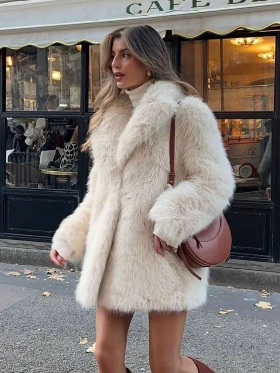 Oversized Faux Fur Lapel Coat