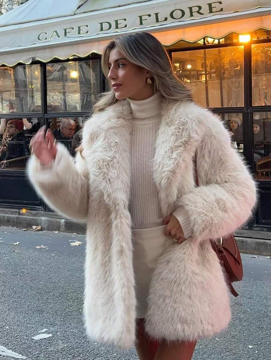 Oversized Faux Fur Lapel Coat