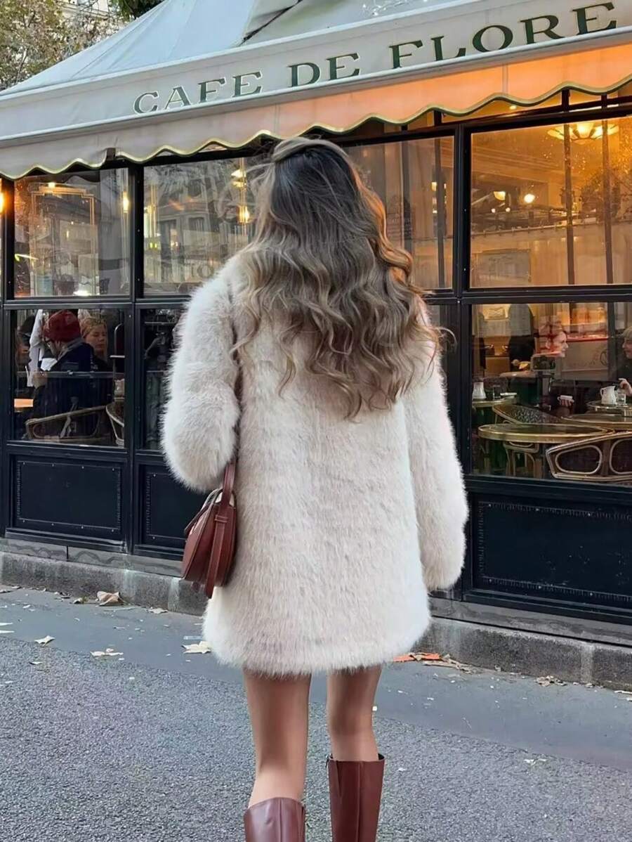 Oversized Faux Fur Lapel Coat
