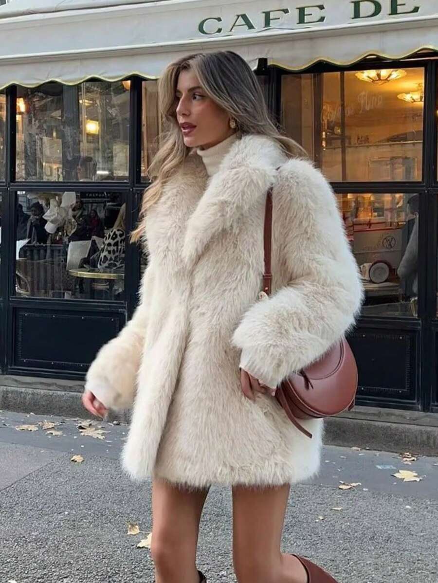 Oversized Faux Fur Lapel Coat