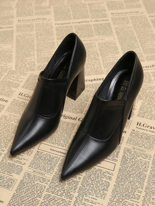 Pointed Toe Block Heel Loafer Pumps