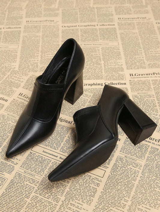 Pointed Toe Block Heel Loafer Pumps