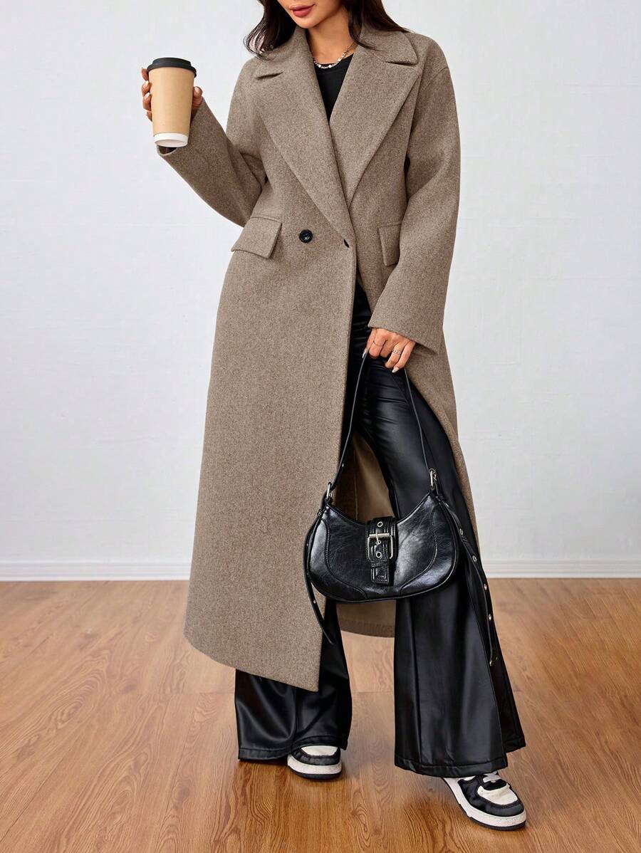 Double Breasted Lapel Long Overcoat