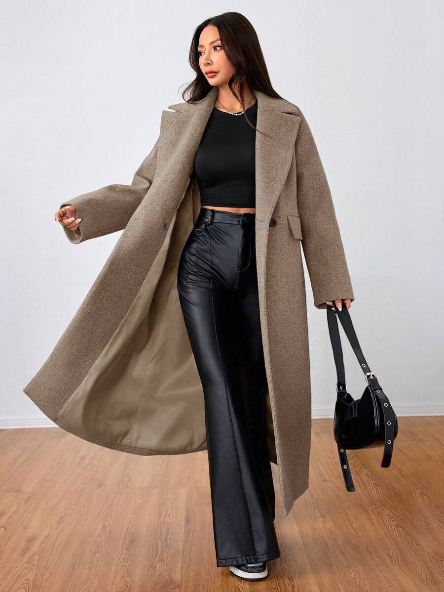 Double Breasted Lapel Long Overcoat