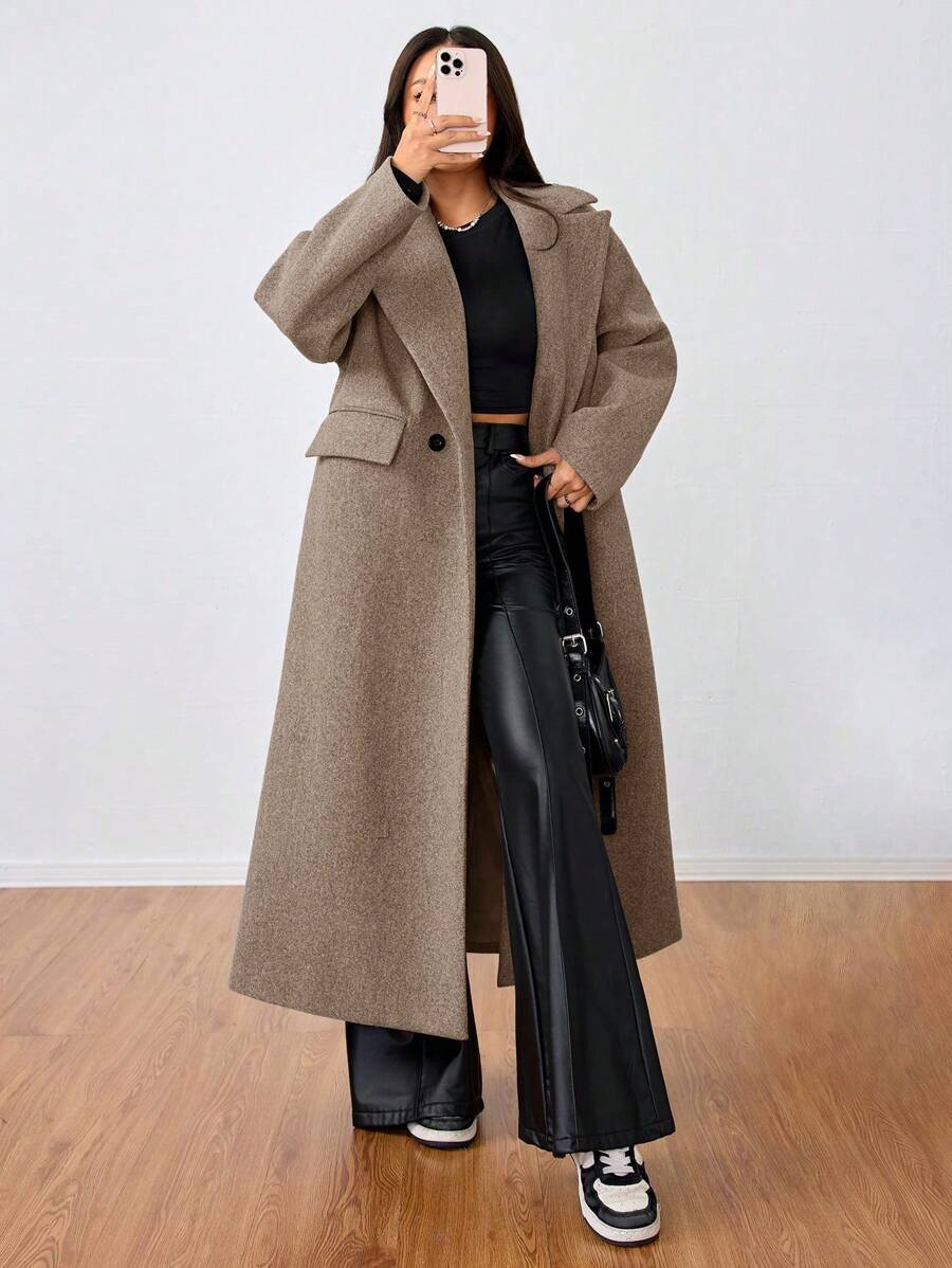 Double Breasted Lapel Long Overcoat