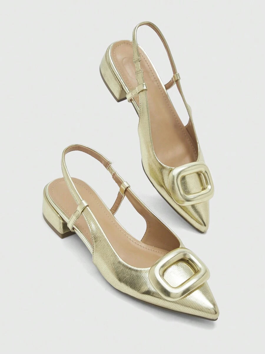 Pointed Toe Buckle Slingback Flats