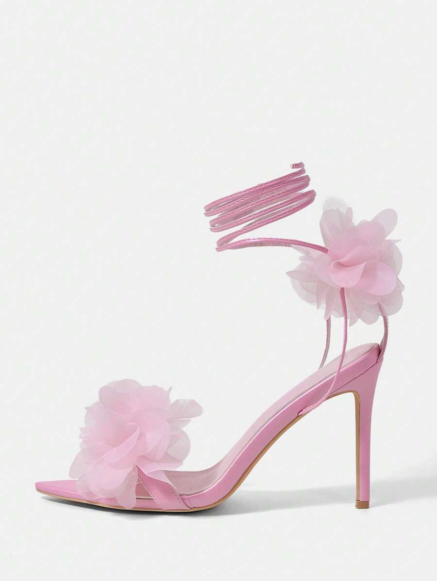 3D Floral Lace Up Stiletto