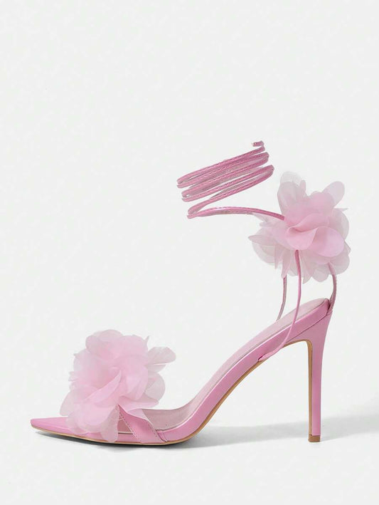 3D Floral Lace Up Stiletto