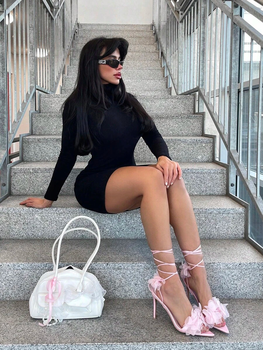 3D Floral Lace Up Stiletto