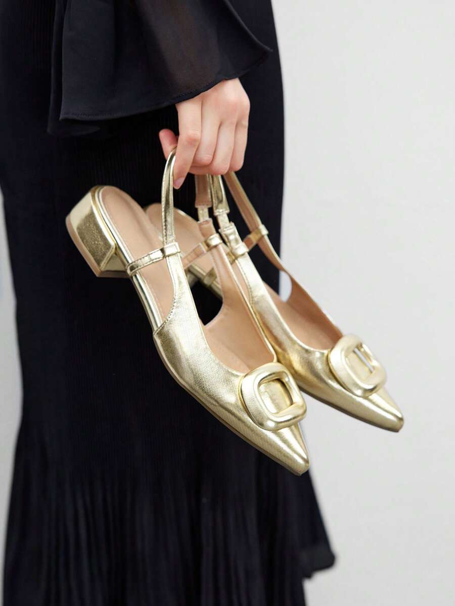 Pointed Toe Buckle Slingback Flats