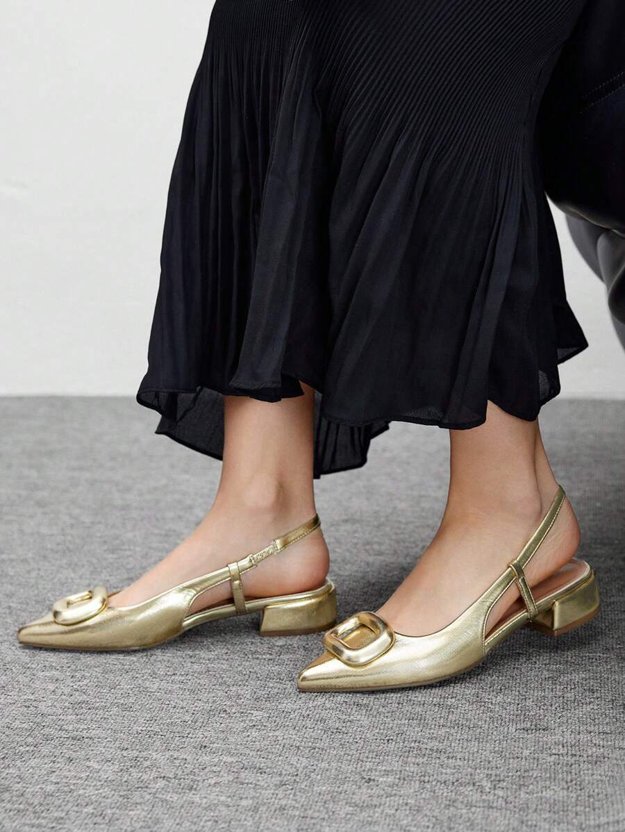 Pointed Toe Buckle Slingback Flats