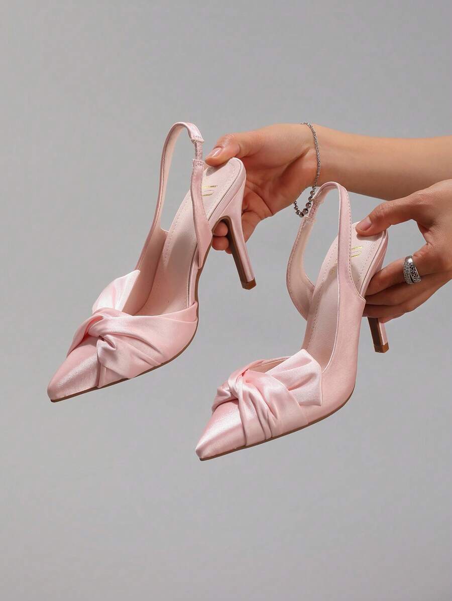 Lace Embroidered Bow Stiletto Heels