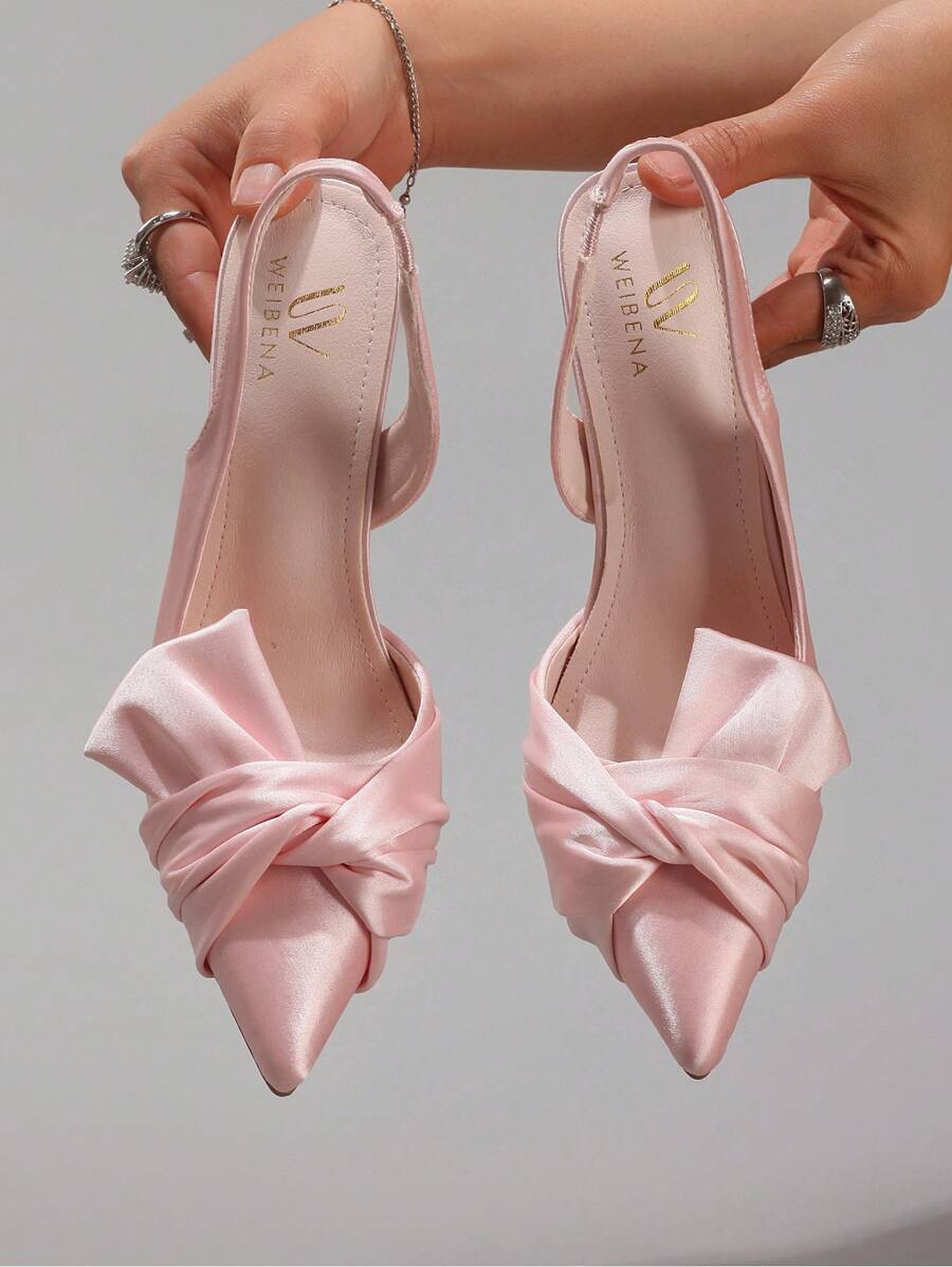 Lace Embroidered Bow Stiletto Heels