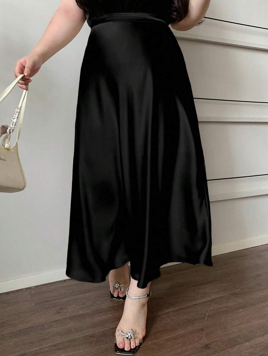 Plus Size High Waist Satin Skirt