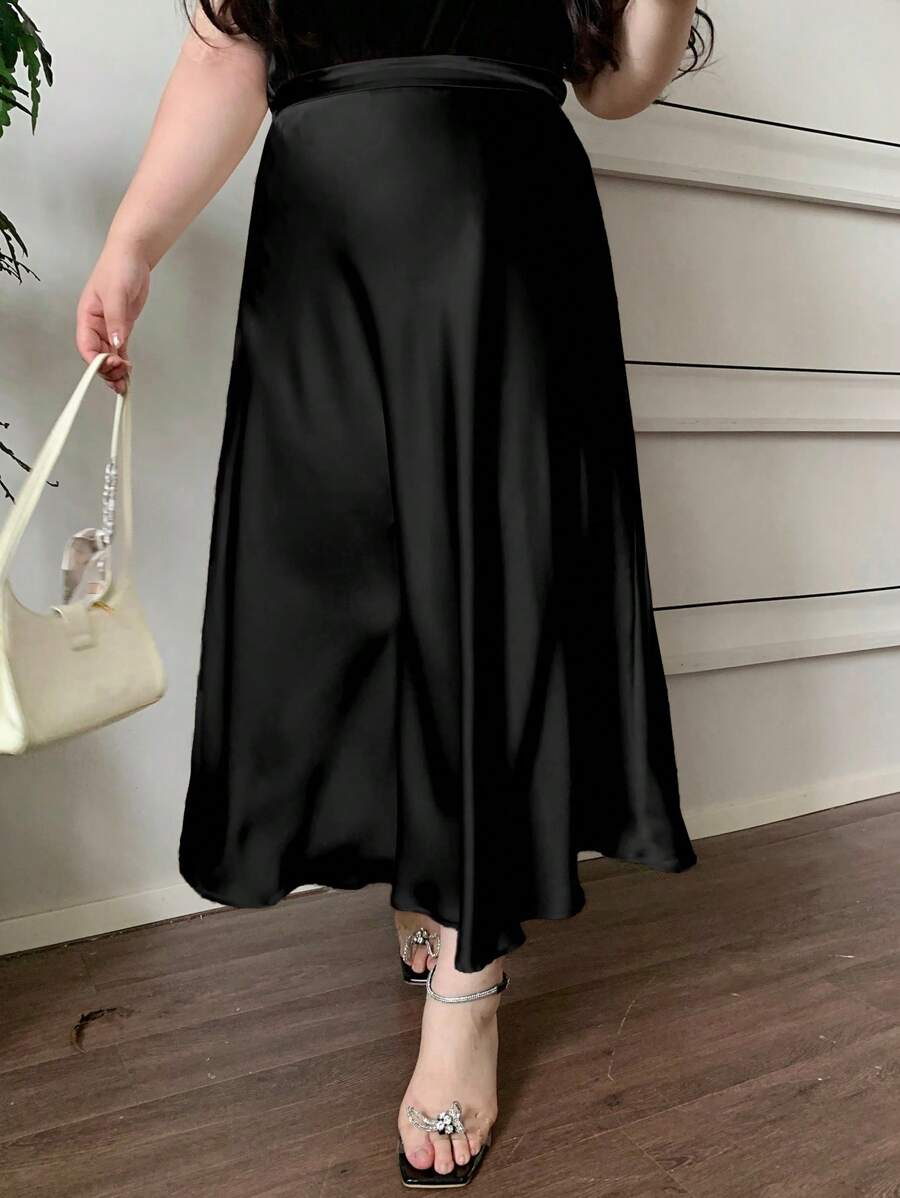 Plus Size High Waist Satin Skirt