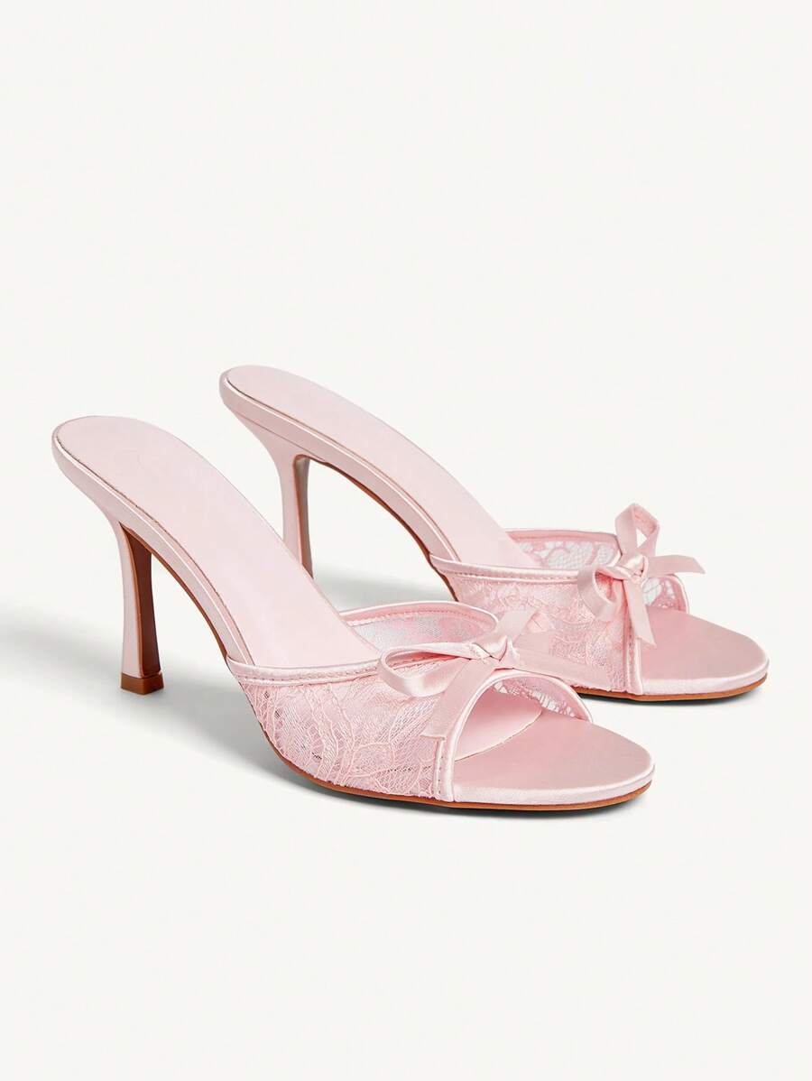 Bow Lace Satin Stiletto Sandals